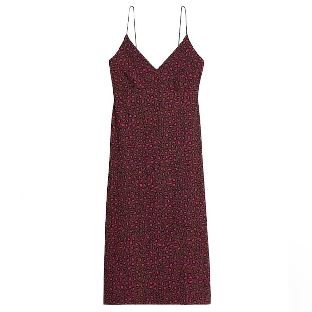 Banana Republic Leopard Brown Spaghetti Strap Tie-Back Midi Dress Sz M